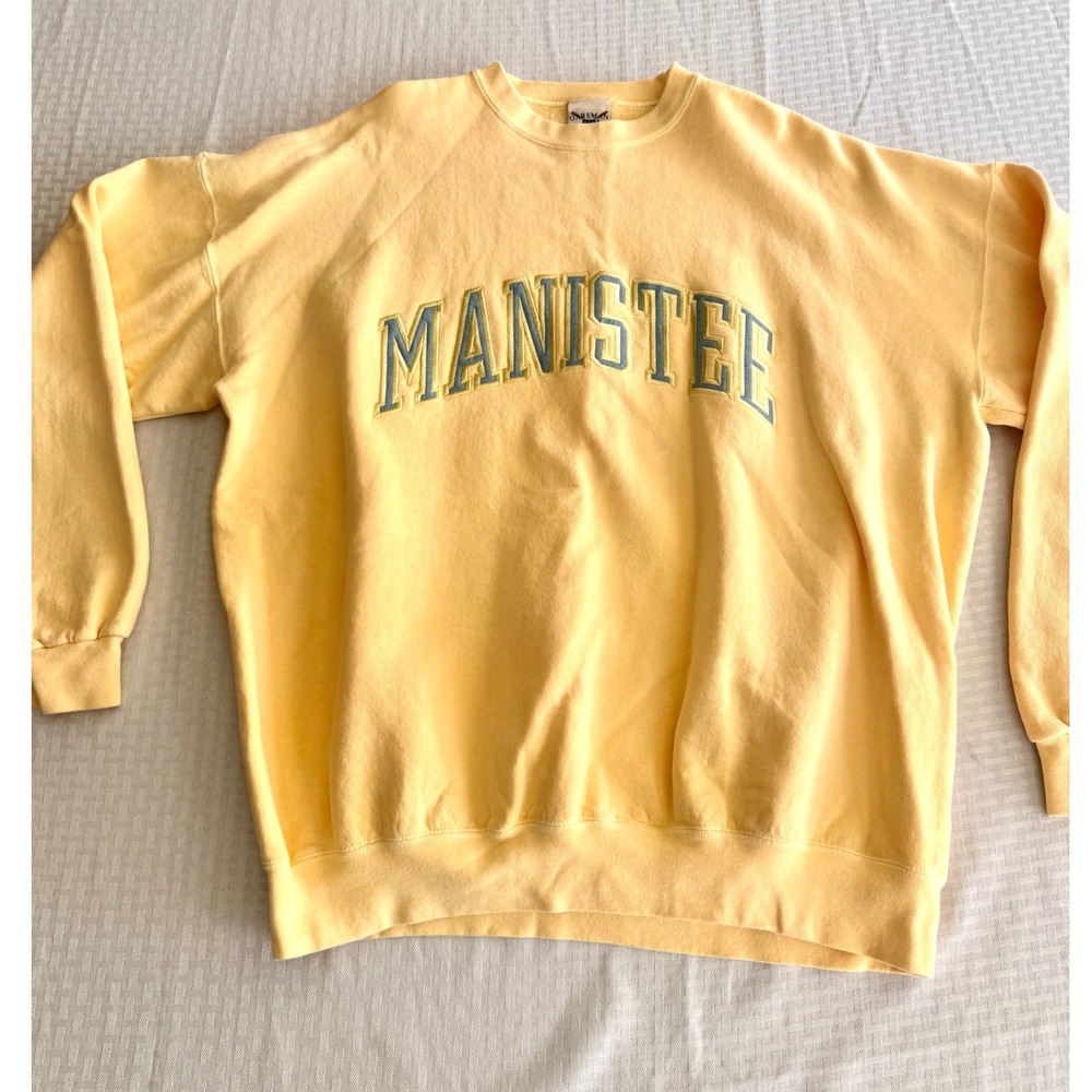 Vintage Oarsman 913 Manistee Michigan Sweatshirt Yellow XL Made in USA Crewneck